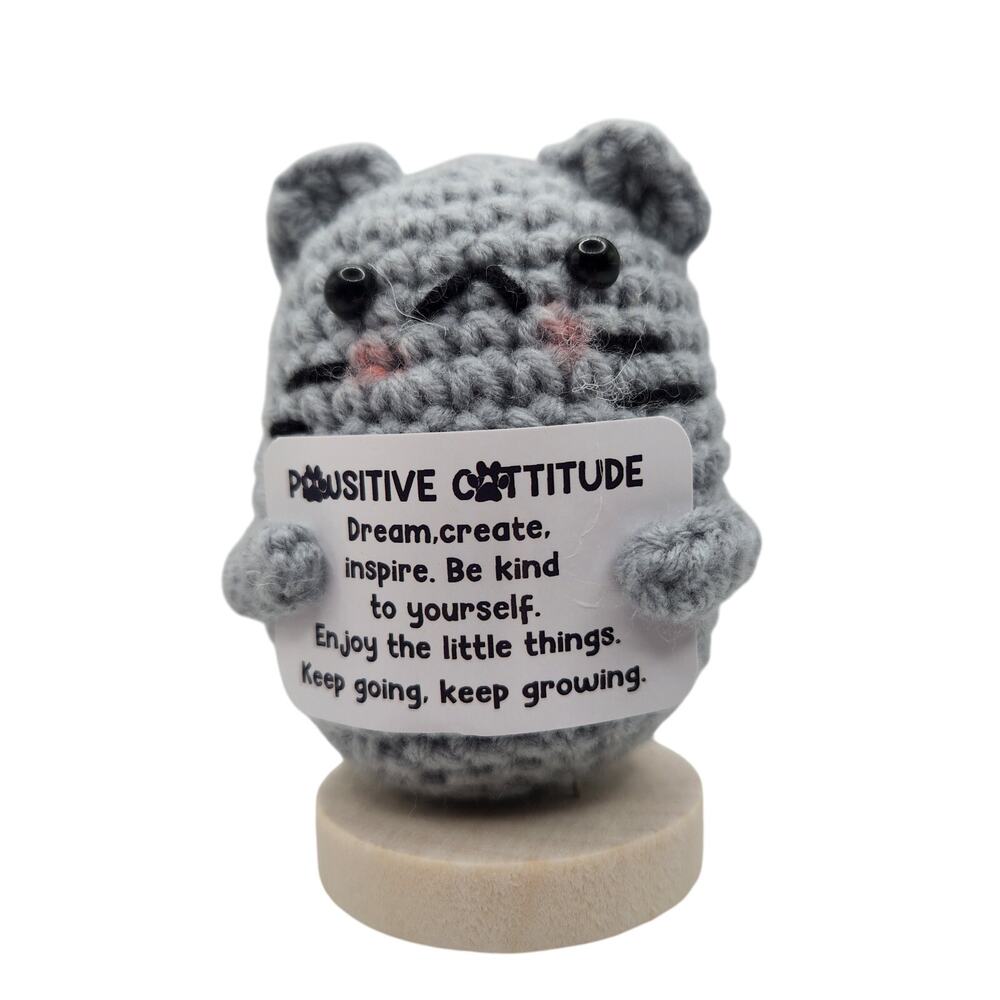 Crochet Cat Plush with Inspirational Message